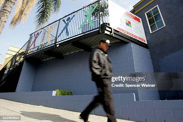 Para los ninos elementary school, at the busy corner of 3rd and Loma near downtown Los Angeles, is built well above the street to prevent accidental...