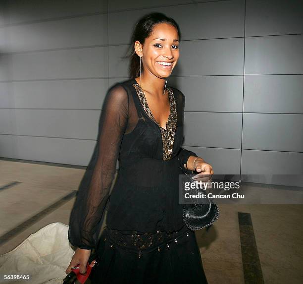 Contestant of the 55th Miss World 2005, Cindy Fabre of France enters a dressing room for rehearsal of the final on December 9, 2005 in Sanya, Hainan...