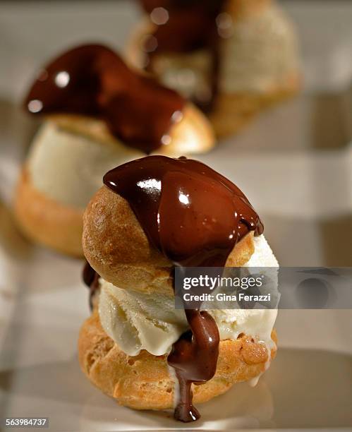 ChocolateProfiteroles with Cinnamon Cayenne Chocolate Sauce.