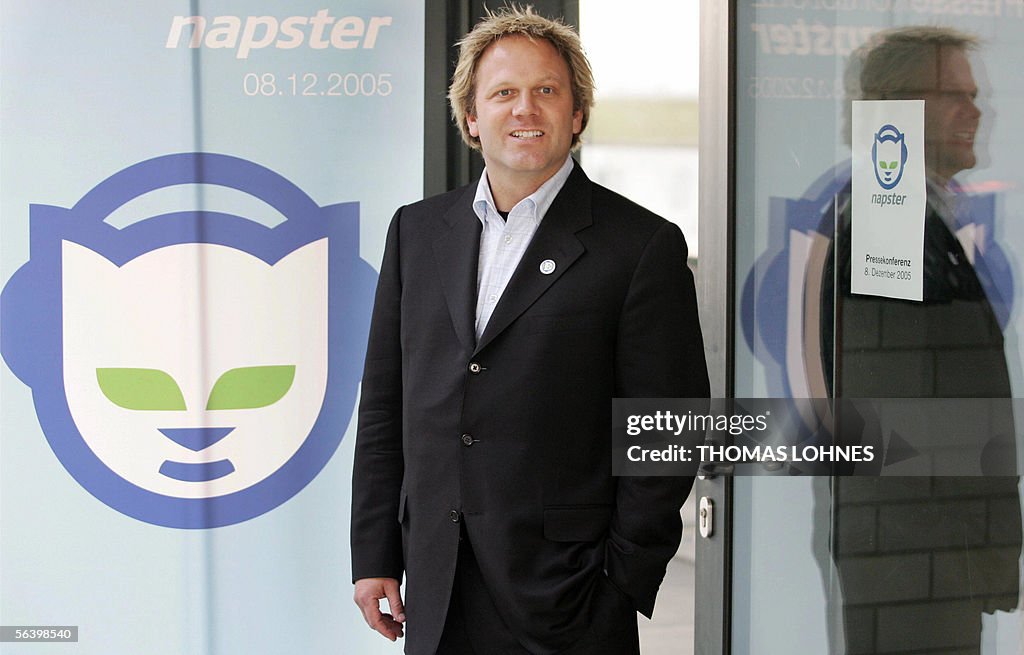 Napster President Bradford Duea stands b