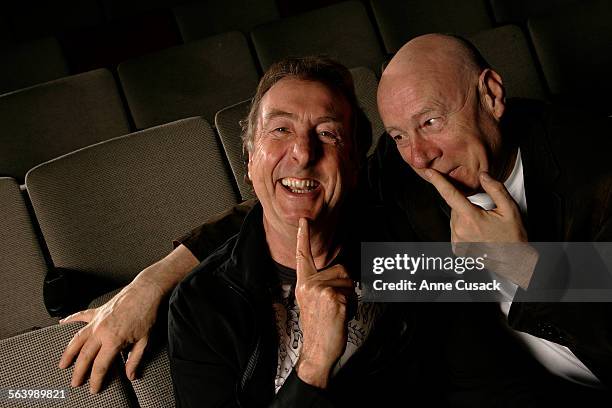 Actor Eric Idle and songwriter Neil Innes are photographed for Los Angeles Times at March 11, 2008 at Ricardo Montalban Theater in Hollywood,...