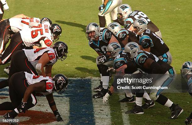 Jeff Mitchell of the Carolina Panthers snaps the ball against the Atlanta Falcons on December 4, 2005 at Bank of America Stadium in Charlotte, North...