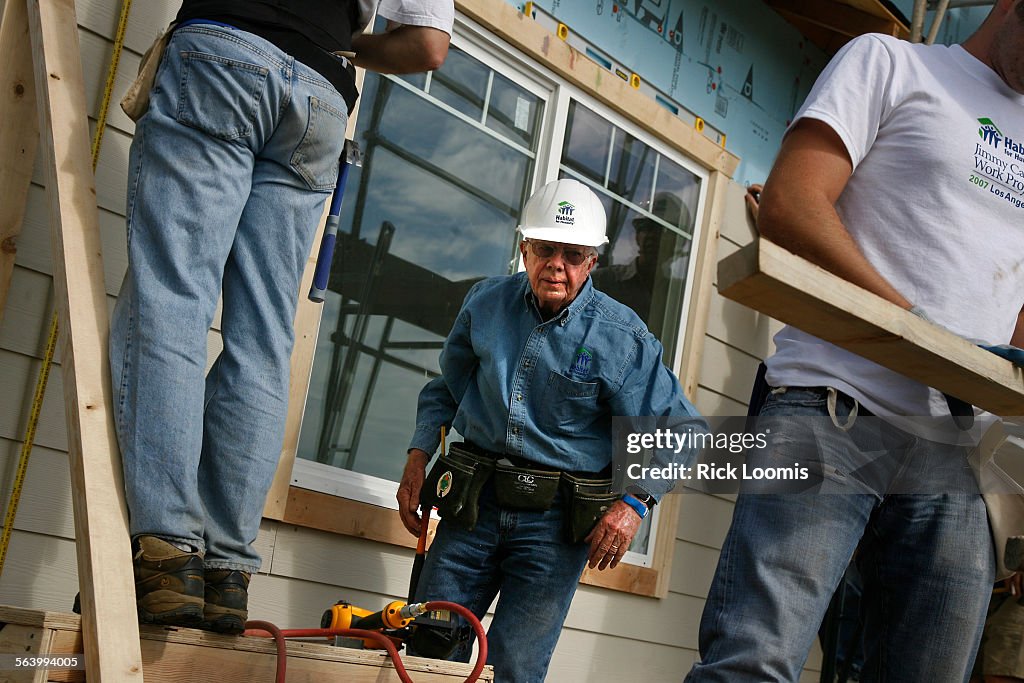 San Pedro, Ca. Former President Jimmy Carter works alongside several other volunteers to construc