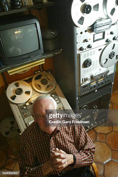 Marty Halperin, VP of Pacific Pioneer Broadcasters, with vintage radio equipment in Woodland Hills on 4/7/2005.