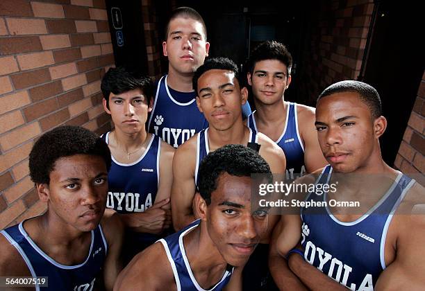 Loyola High track seniors, five of whom are headed to Ivy League schools. There are seven of them total from left: Keyon Mitchell 17, , Julio...