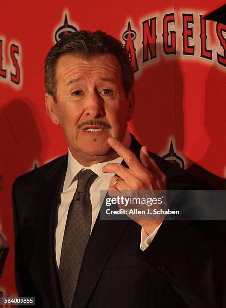 Angels owner Arte Moreno introduces his newest signing, outfielder Josh Hamilton, at a press conference to introduce the 2010 American League MVP and...