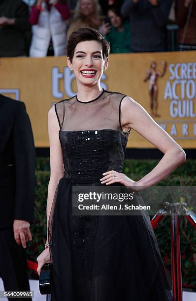 January 27, 2013 Anne Hathaway arrives for the 19th Annual Screen Actors Guild Awards at the Shrine Auditorium in Los Angeles, CA on Sunday, January...