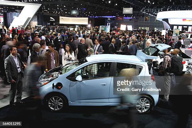 The Chevrolet Spark EV is premiered at the LA Auto Show at the Los Angeles Convention Center in Los Angeles on November 28, 2012. It goes on sale in...