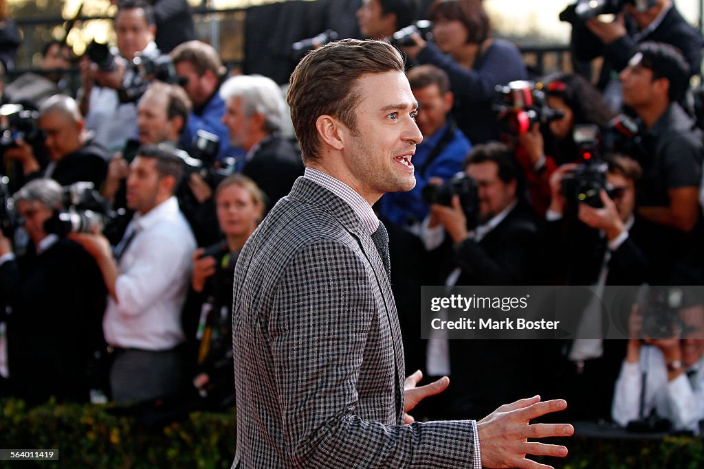 Actor Justin Timberlake interacting with the crowd as he arrives for the 19th Annual Screen Actors