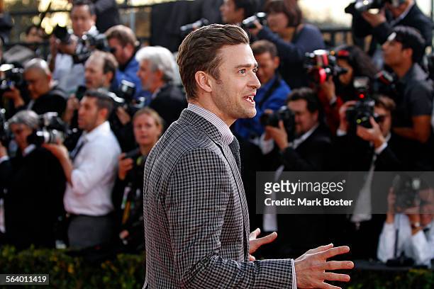 Actor Justin Timberlake interacting with the crowd as he arrives for the 19th Annual Screen Actors Guild Awards at the Shrine Auditorium in Los...