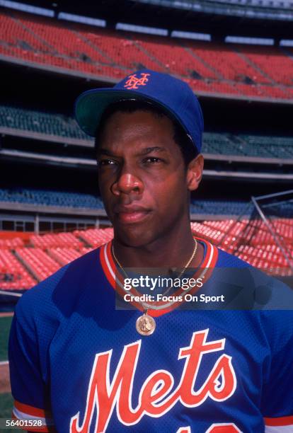 New York Mets' pitcher Dwight Gooden stands near the field during a game at Shea Stadium circa 1985 in Flushing, New York. Dwight Gooden was declared...