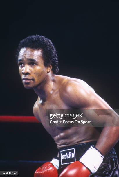 Sugar Ray Leonard eyes his opponent in the rink circa the 1970's during a match.