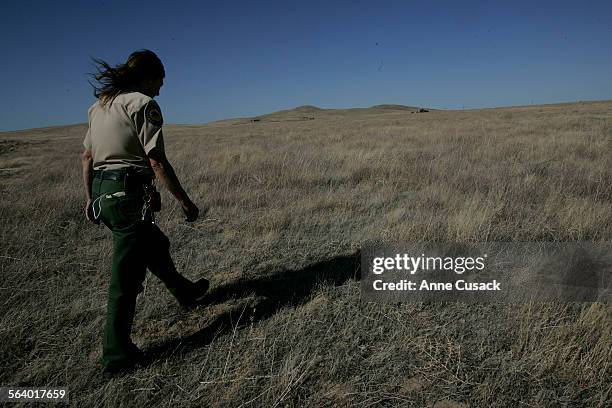 Near Laqncaster. The Antelope Valley Poppy Reserve is as dry and void of the springtime show of poppies. Joan Lewis who works Maintenance with the...