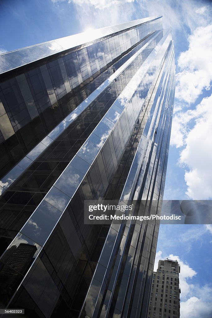 Low angle view of skyscraper in Manhattan, NY, USA