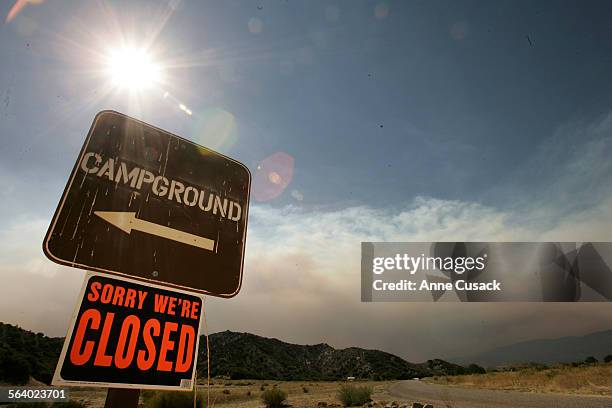 Pyramid Lake.Los Alamos Campground near Pyramid Lake is closed because of the fire. Smoke from the fire can be seen in the background. A stubbon...