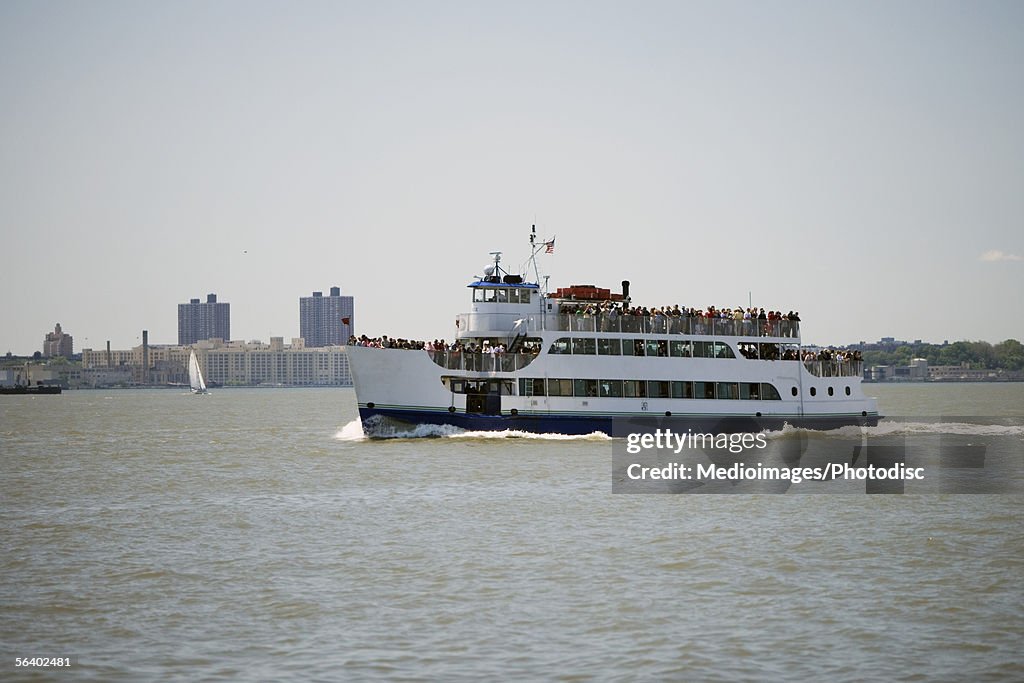 Crowded ferry boat on the Hudson River, New York, USA