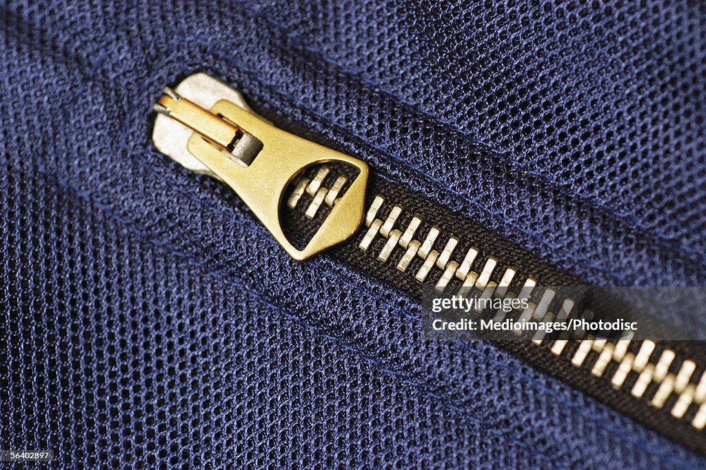 High angle view of a zipper on an outfit
