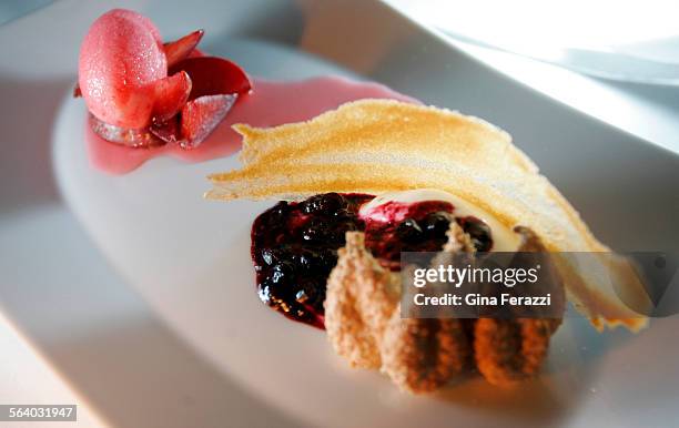 Huckleberry Vacherin with lemon bisquit and wild plum sorbet is a top desert at Jack's restaurant in La Jolla, Sept. 22, 2006.