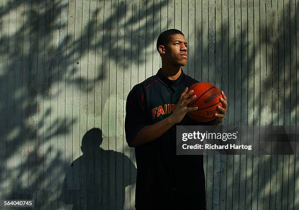 Fairfax basketball player Jamal Boykin on campus,Tuesday afternoon in L.A. His leadership skills and work ethic have led Fairfax to the City final.