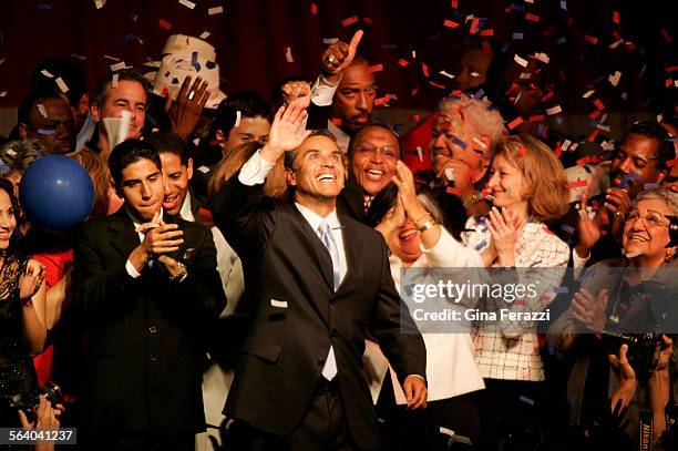 Antonio Villaraigosa acknowledges the crowd during his election night party at Los Angeles Center Studios.