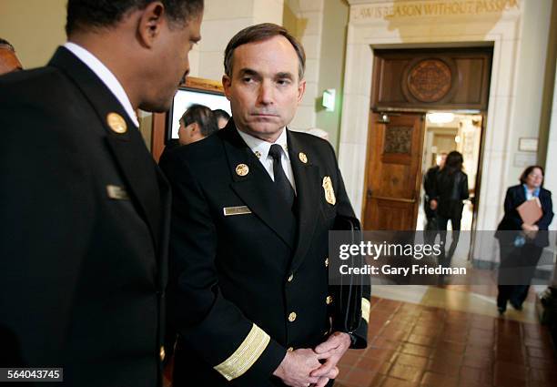 Los Angeles Fire Chief William Bamattre is photographed at city hall on November 29 on the day the city council backed the mayor's veto for the...