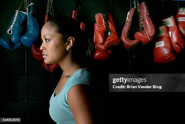 Boxer and daughter of boxing legend Muhammad Ali, Laila Ali is photographed for Los Angeles Times on September 20, 2005 at the New York Boxing Club...