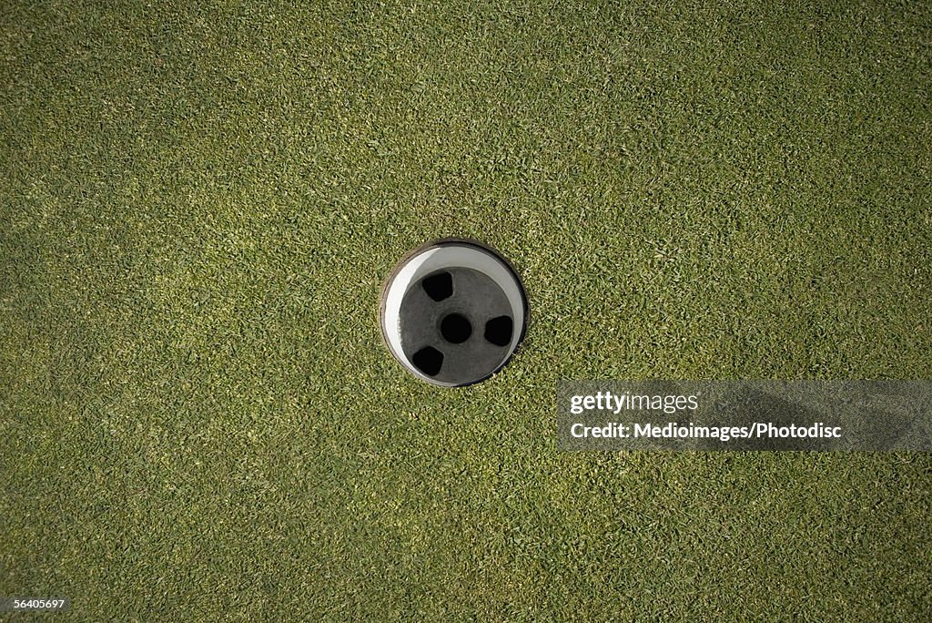 High angle view of a hole on a golf course