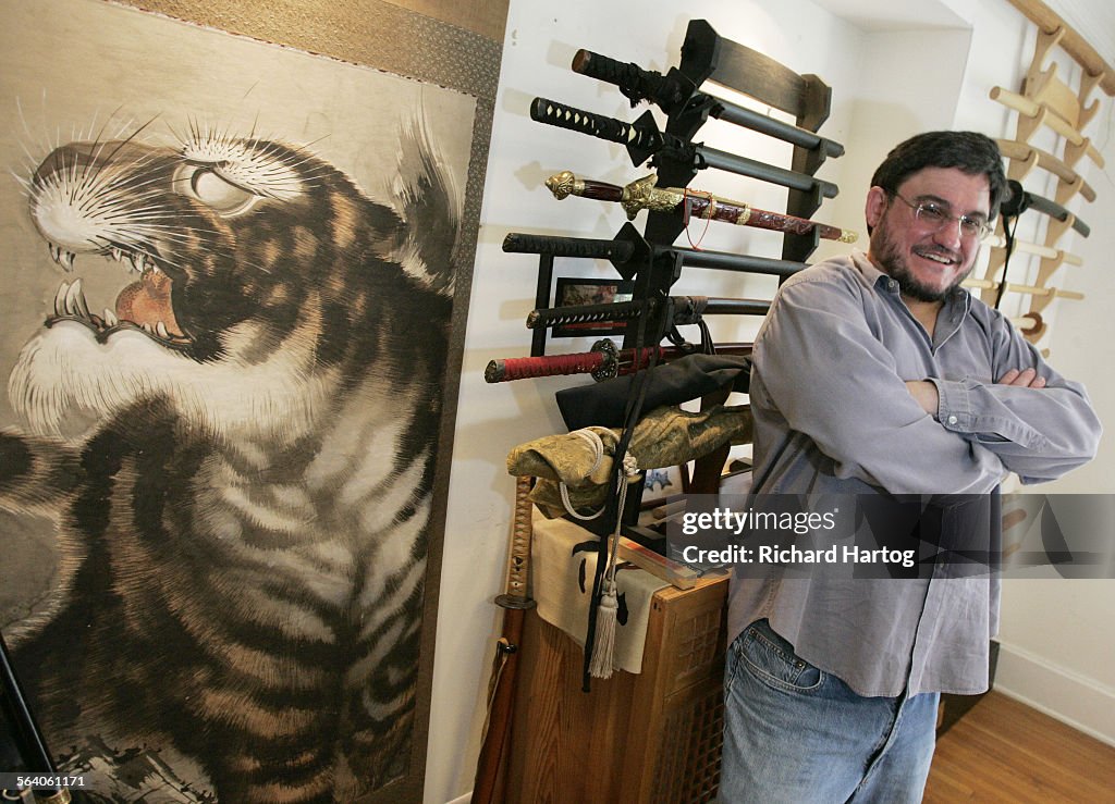 J.F. Lawton and his collection of Japanese swords in his office in Los Angeles Monday April 30 2007