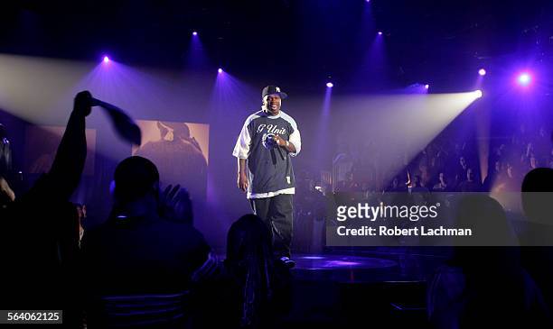 Rapper 50 Cent performs for a studio audience during the taping of the MTV show "The Life & Rhymes Of " in Los Angeles on Monday night, October 24,...