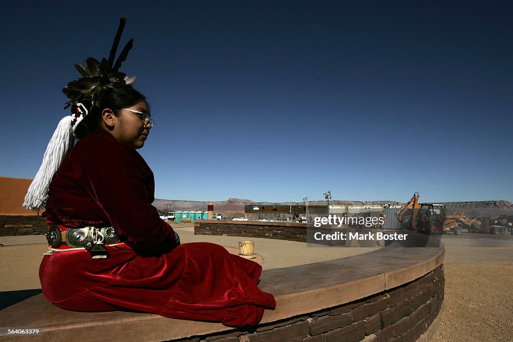 (Peach Springs,AZ)Native American dancer Shanelle Lomakema,13, waits for tourists to arrive at the