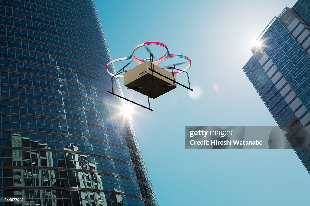 Drone delivers goods over the city