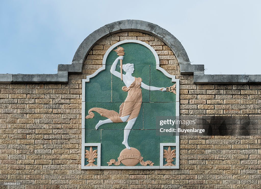 Fanciful facade decoration on a downtown building, Uvalde, Texas