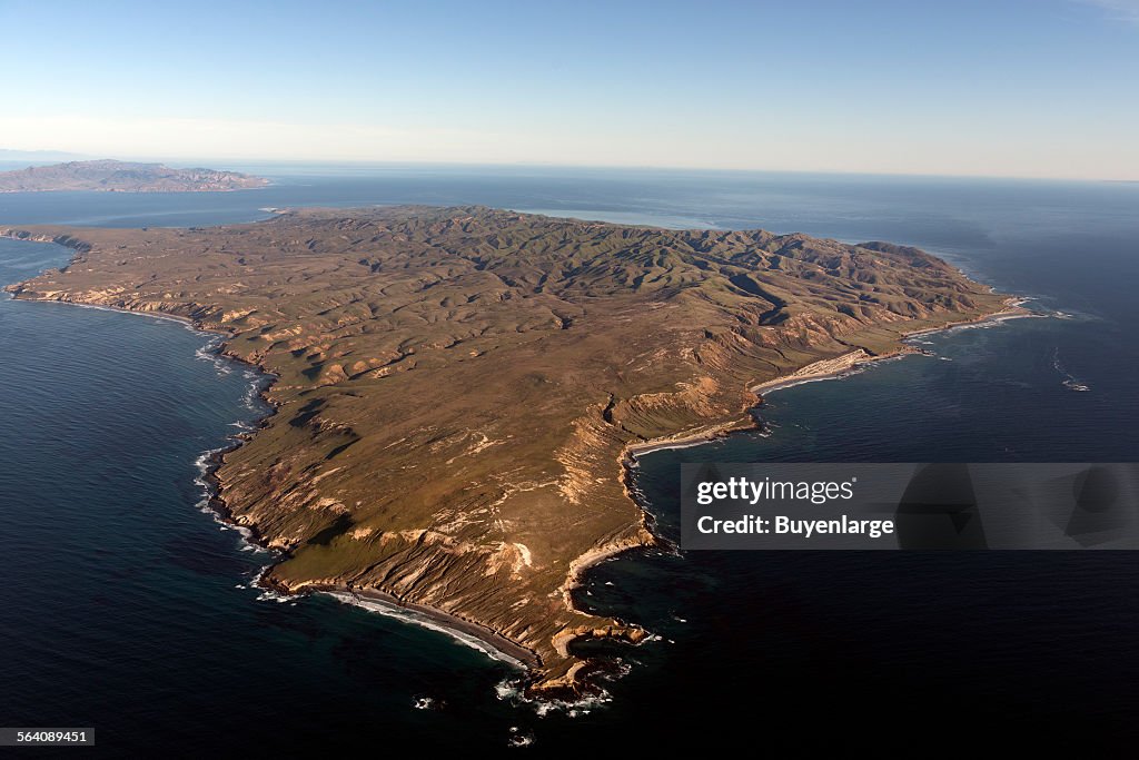 Aerial view of Santa Cruz Island, one of eight islands in the Channel Islands archipelago located in