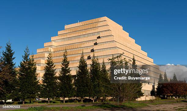 The 10-story Ziggurat, a pyramidal state office building along the Sacramento River, across from downtown Sacramento, California capital city