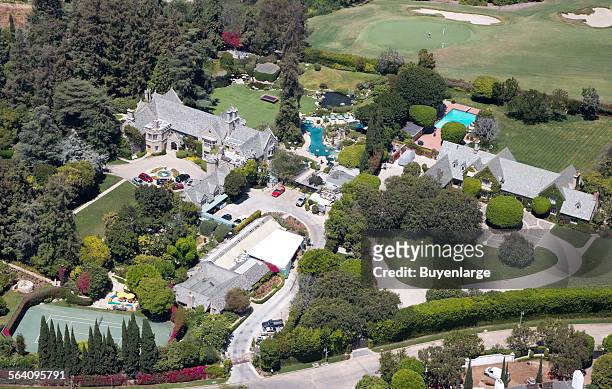 Aerial view of Hugh Hefner Mansion located in Los Angeles, California
