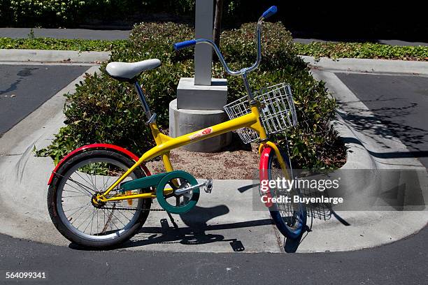 Bikes that are used by employees to ride between buildings. Google Headquarters, Mountain View, California