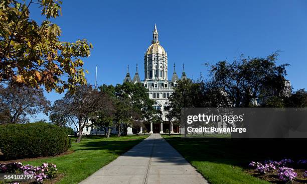 The Connecticut State Capitol is located north of Capitol Avenue and south of Bushnell Park in Hartford, Connecticut