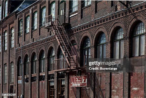 Historic building detail in warehouse district, Bridgeport, Connecticut