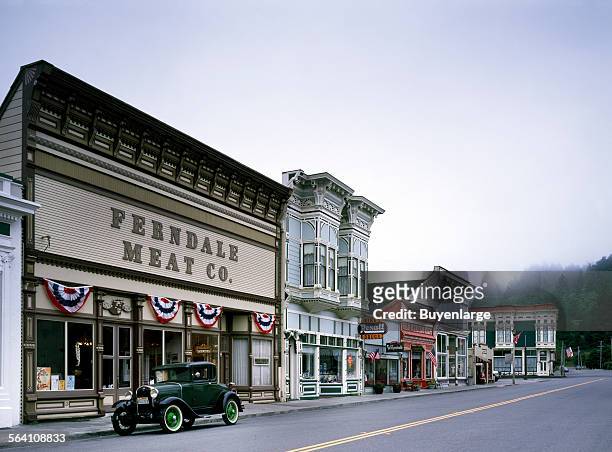 An antique car fits perfectly in Ferndale, California, a Victorian town and old dairying center