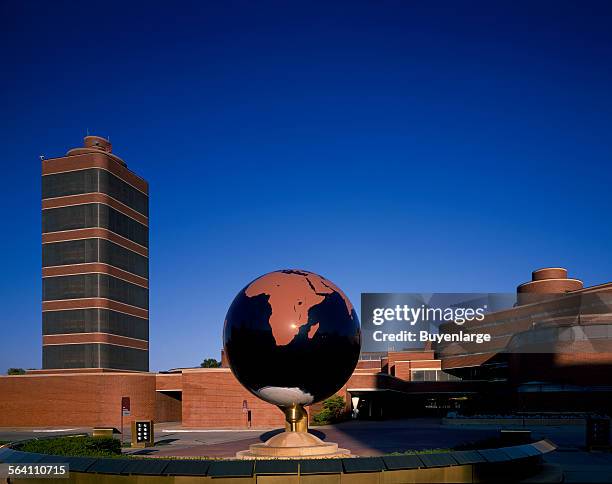 Building, globe, and grounds of the S.C. Johnson and Son headquarters building, designed by Frank Lloyd Wright, Racine, Wisconsin