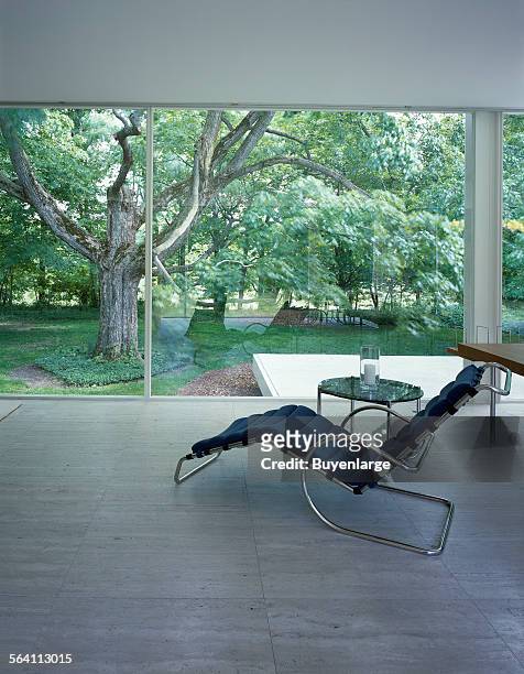 Living room of architect Mies van der Rohe classic glass house, the Farnsworth House, which became a National Trust for Historic Preservation...