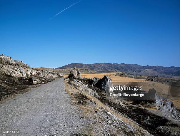 Road through the mountains of Utah, cut by the builders of the Transcontinental Railroad