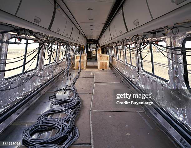 Interior of a prototype Acela Express Amtrak car during testing in Pueblo, Colorado