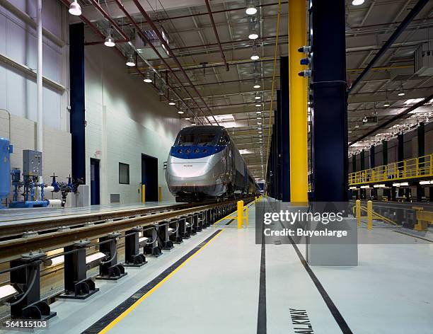 Amtrak new Acela Express is in the shop at a maintenance facility outide Union Station, Washington, D.C.