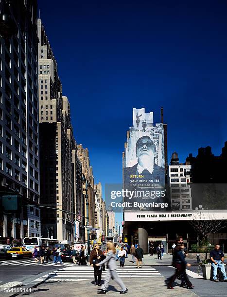 Outdoor advertisement in New York, New York, for Amtrak new Acela Express high-speed train prior to its rollout in 2000