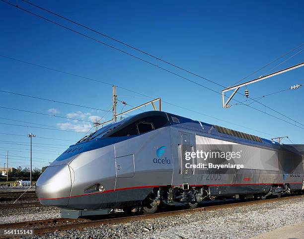 Amtrak new Acela Express trainset, parked at the Union Station yards before its rollout in 2000. Washington, D.C.