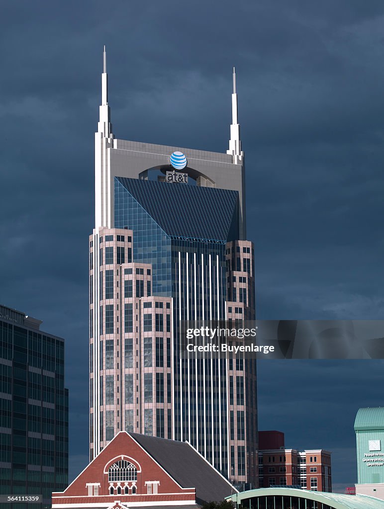 Roof of the Ryman Auditorium and the new ATT Building, Nashville, Tennessee