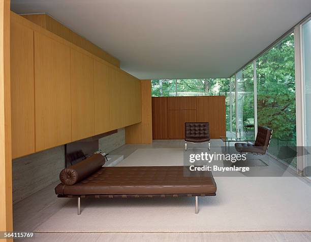 Interior views of the 1951 Farnsworth, a modernist classic glass house designed by architect Mies van der Rohe, Plano, Illinois