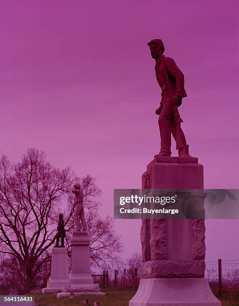 Row of statues at Antietam National Battlefield, Sharpsburg, Maryland