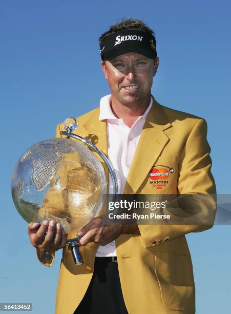 Robert Allenby of Australia poses with the trophy after winning the MasterCard Masters at Huntingdale Golf Course December 11, 2005 in Melbourne,...